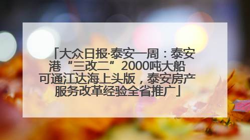 大众日报·泰安一周：泰安港“三改二”2000吨大船可通江达海上头版，泰安房产服务改革经验全省推广