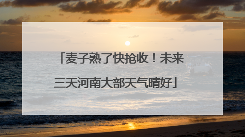 麦子熟了快抢收！未来三天河南大部天气晴好